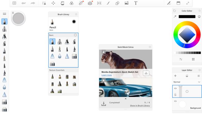Aplikácia Autodesk Sketchbook na kreslenie Windows pre Surface Pro.