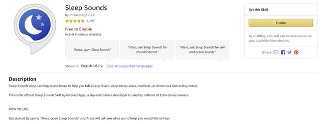 Bildschirm zum Aktivieren von Schlafgeräuschen für Amazon Skill
