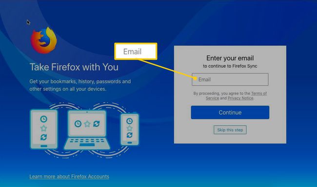 Ingrese su página de correo electrónico para la sincronización de Firefox