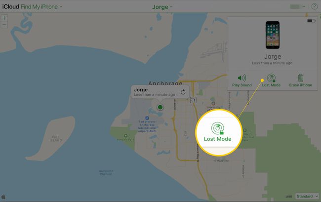 Botão Modo perdido em Encontre meu iPhone através do site iCloud