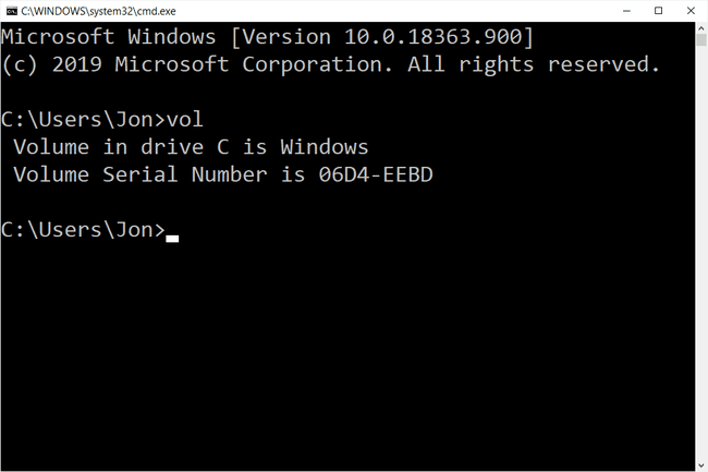 Ukaz VOL v sistemu Windows 10