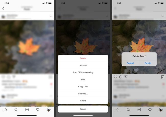 Trzy zrzuty ekranu aplikacji Instagram na iOS.