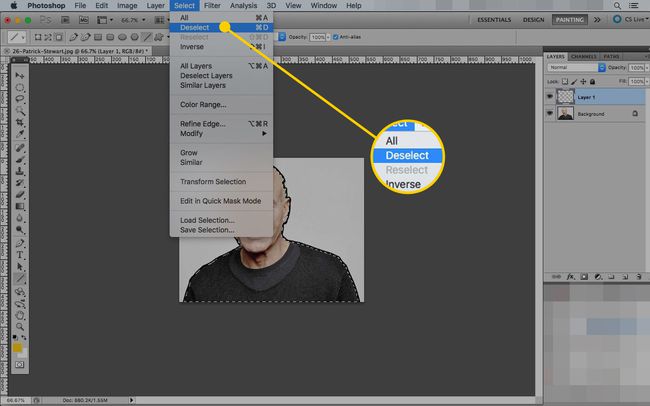 Afbeelding geopend in Photoshop met de optie Deselecteren gemarkeerd