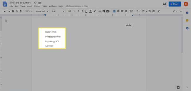 Como formatar o cabeçalho no Google Docs para formatação MLA.