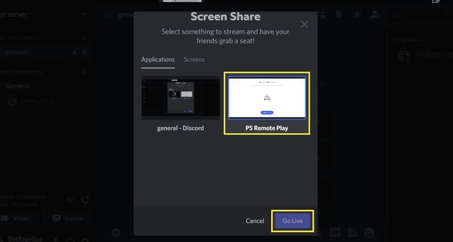 A Discord Share képernyő a PS Remote Play ablakkal kiemelve.