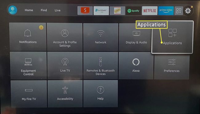 Alkalmazások a Fire TV beállítási menüjében