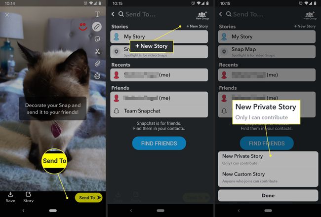 Bir Snapchat kullanıcısı yeni bir özel hikaye oluşturur