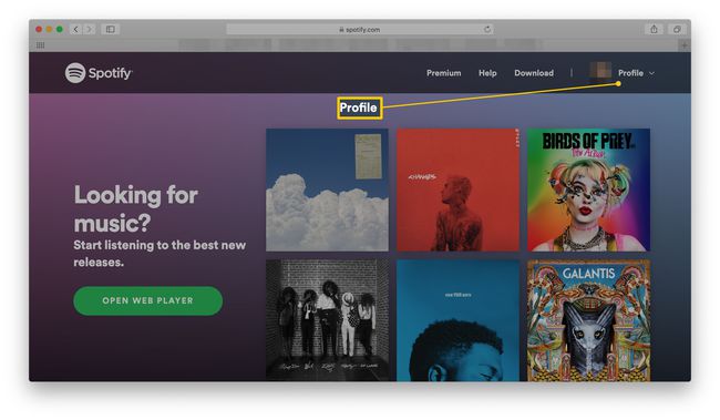 Strona główna Spotify z podświetlonym profilem