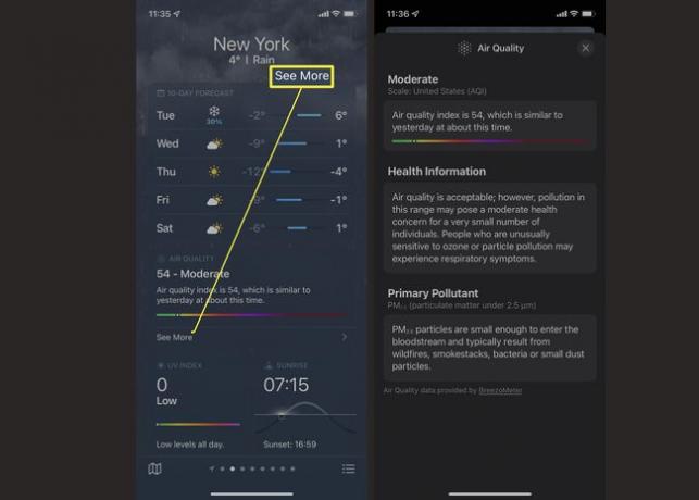 iPhoneWeatherアプリで空気の質を表示するために必要な手順。