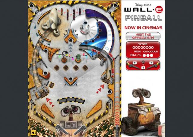 Уеб страница на Wall-E Pinball