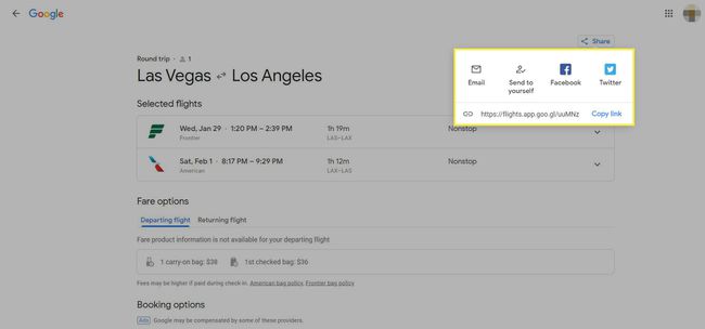 Снимок экрана Google Flight с выделенными параметрами обмена