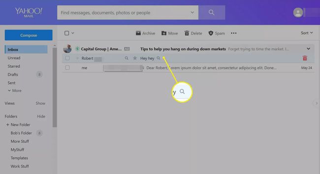 Ícone de lupa no Yahoo Mail