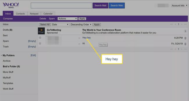 Mensagem de e-mail selecionada no Yahoo Mail Basic