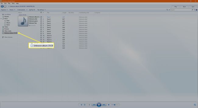 Nieznany album w Windows Media Player 12.