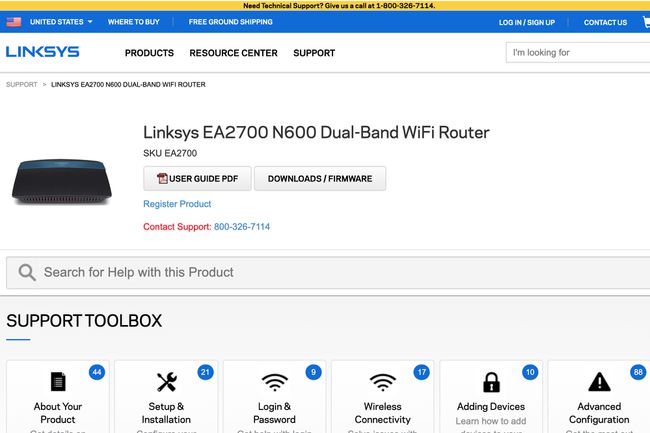 Página de soporte de Linksys EA2700 N600