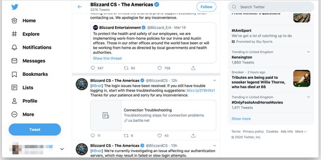 Blizzard ügyfélszolgálati fiókja a Twitteren