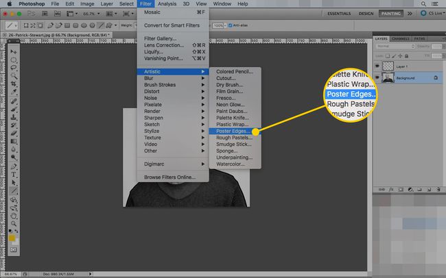 Photoshop op een Mac met de filteroptie Posterranden gemarkeerd