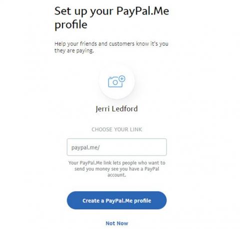 Ein Screenshot der Einrichtung eines PayPal. Ich-Link auf PayPal.com.