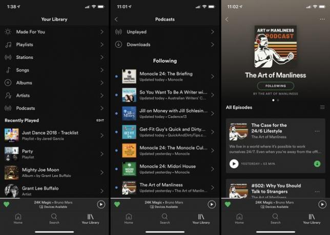 iPhoneのiOSSpotifyアプリでポッドキャストエピソードをダウンロードします。