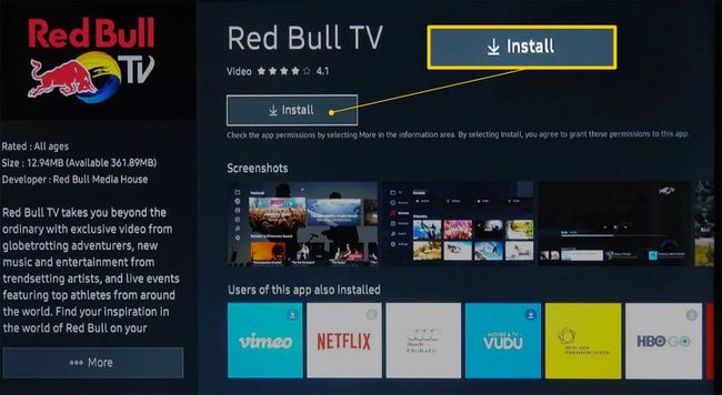 Выберите Установить, чтобы добавить приложение на Samsung Smart TV.