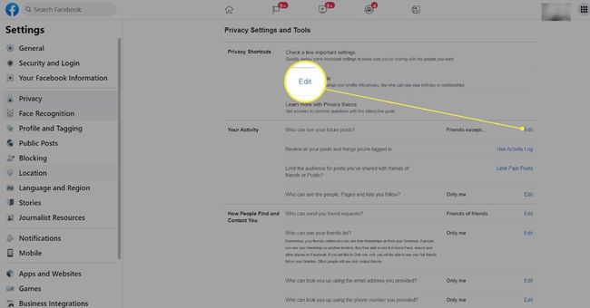 Измените везу у одељку Ваша активност у подешавањима приватности на Фејсбуку