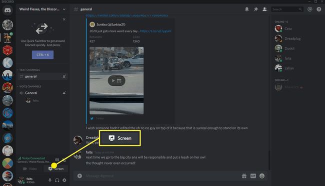 Снимок экрана, показывающий, как поделиться экраном в Discord.