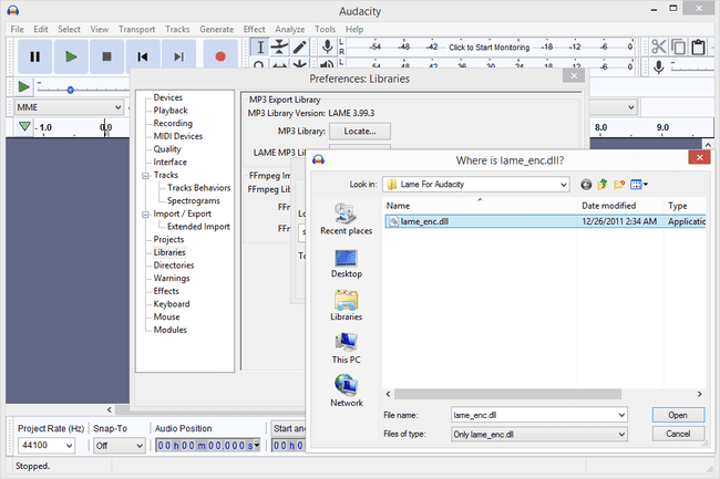 umístění souboru lame_enc.dll v Audacity