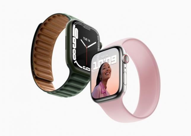 2つのAppleWatch、シリーズ7の製品イメージ。