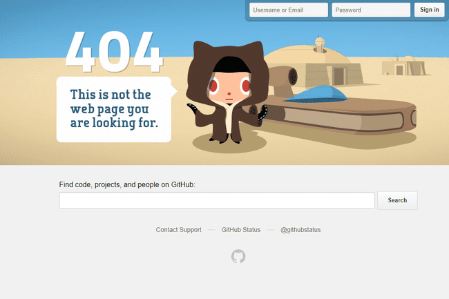 La página de error 404 de GitHub Star Wars