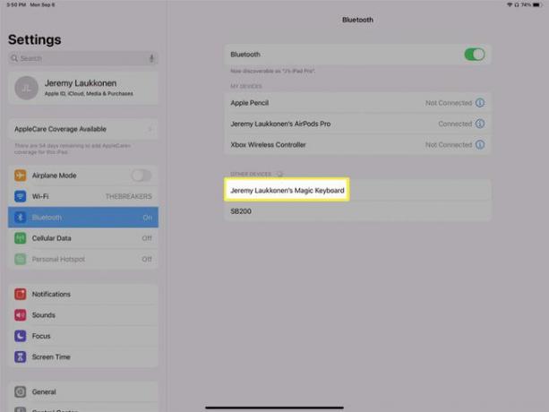 Magic Keyboard ถูกเน้นในส่วน Bluetooth DEVICES อุปกรณ์อื่น