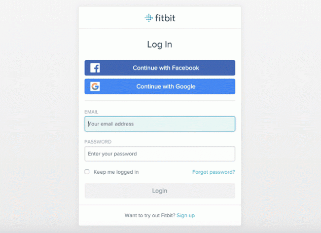 Pagina de conectare a site-ului Fitbit