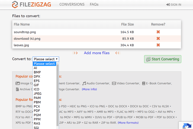 Convertor de fișiere imagine FileZigZag