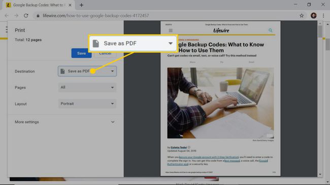 Użyj okna dialogowego Drukuj, aby zapisać stronę internetową jako plik PDF w Chrome