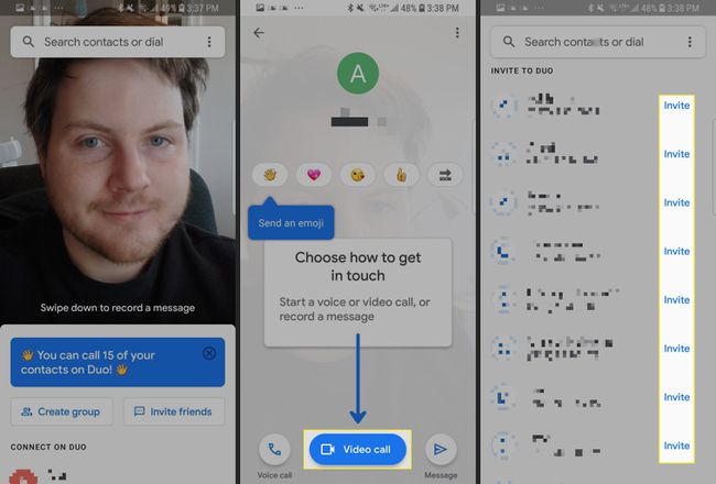 Stappen om een ​​videogesprek te voeren met Google Duo op Android.