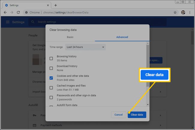 Botón Borrar datos en la configuración de Chrome