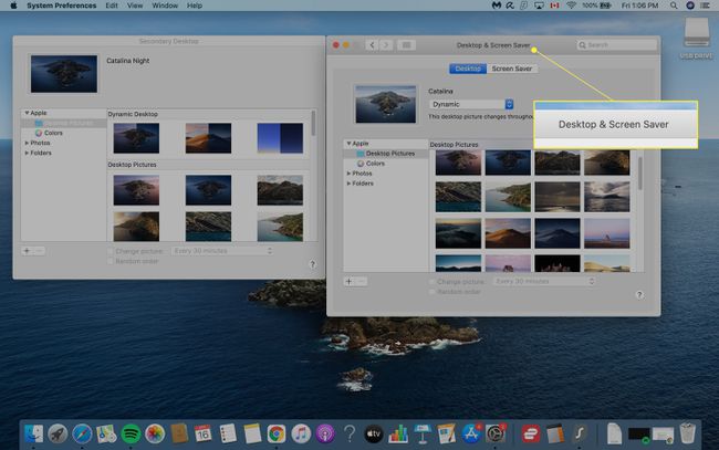 " Desktop & Screen Saver" მონიშნულია Mac გამოსახულების შერჩევის ფანჯარაში