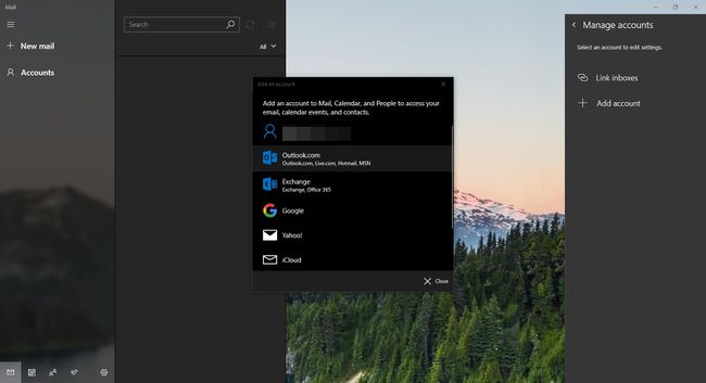Windows 10 Mail'de bir Outlook.com e-postası kurmayı seçme.
