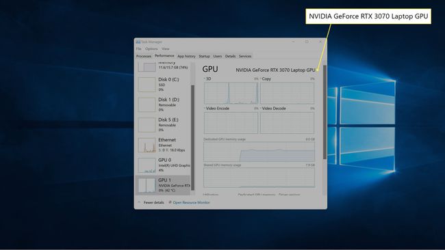 작업 관리자에서 강조 표시된 NVIDIA GeForce RTX 3070.