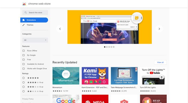 Página de inicio de Chrome Web Store