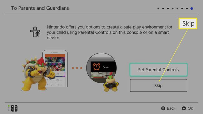 Nintendo Switch -asennus ja Set Parental Controls -asetukset korostettuina