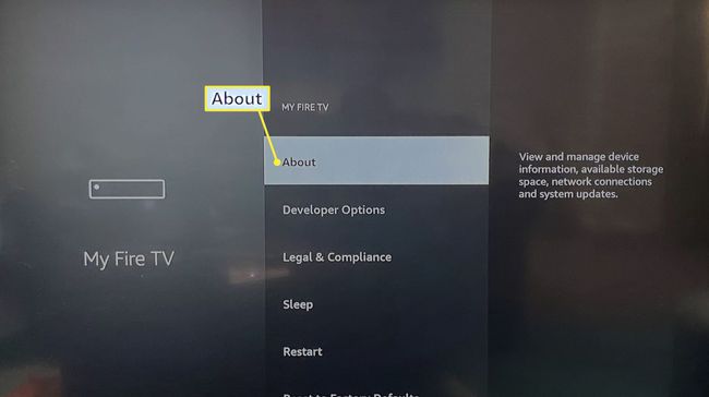 A My Fire TV beállításai között kiemelve