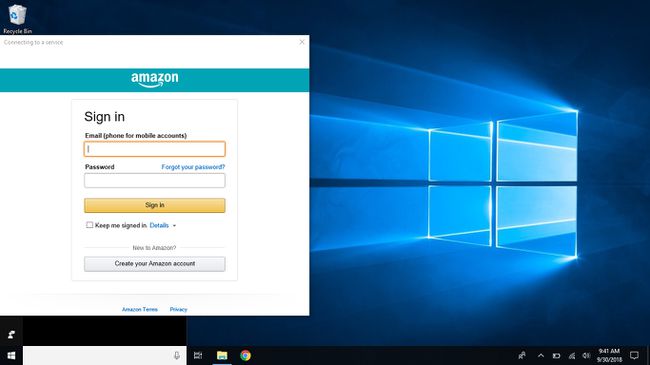 Screenshot della schermata di accesso di Amazon in Cortana