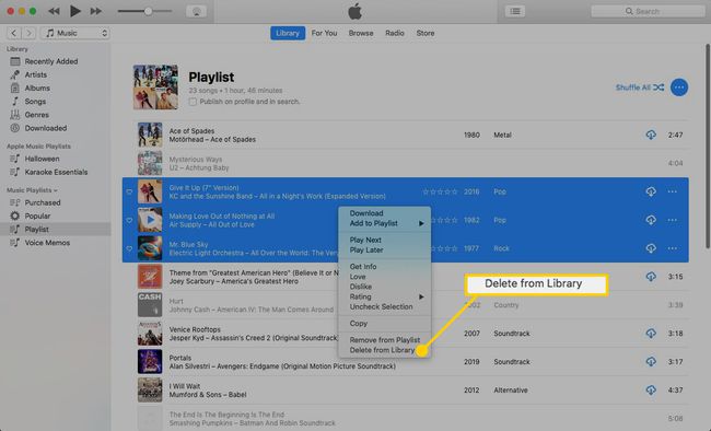 iTunesの「ライブラリから削除」オプション