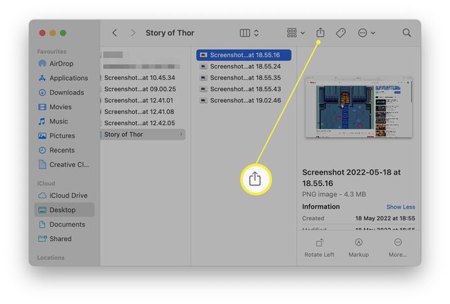 نافذة MacOS Finder مع تمييز رمز المشاركة.