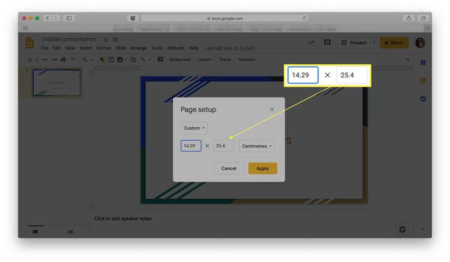 Apresentações Google com tamanhos de configuração de página destacados