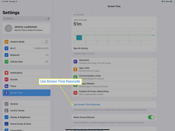 استخدم رمز مرور وقت الشاشة المميز في إعدادات iPad Screen Time