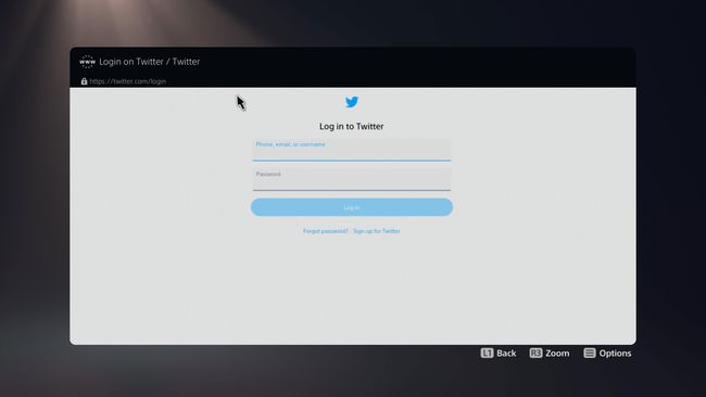 PS5의 트위터 로그인 화면