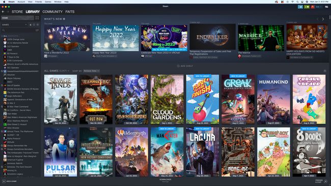 تم تمييز أيقونة التفاح في العمود الأيسر من مكتبة Steam.