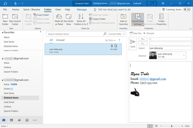 Screenshot der AutoArchivierungseinstellungen im Outlook-Menüband