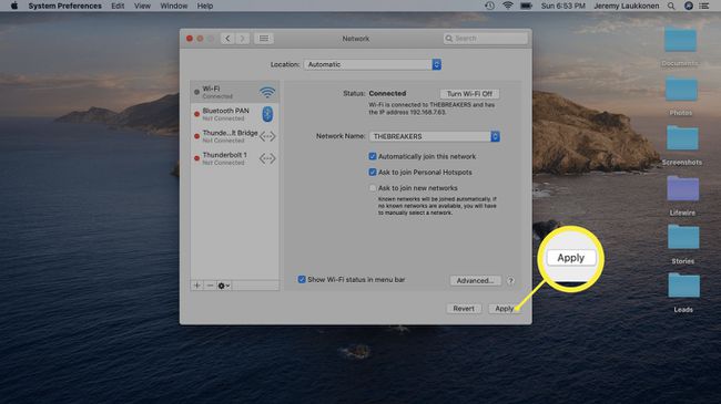 Macのネットワーク設定のスクリーンショット。